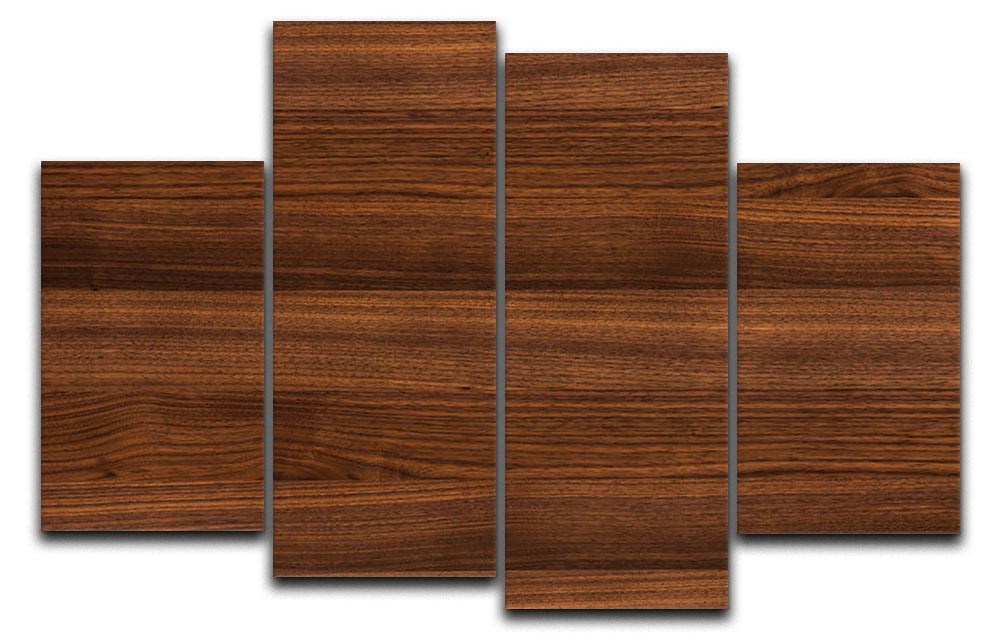 A beautiful 4-split canvas artwork made of walnut wood, showcasing rich grain patterns and a cohesive design when hung together.