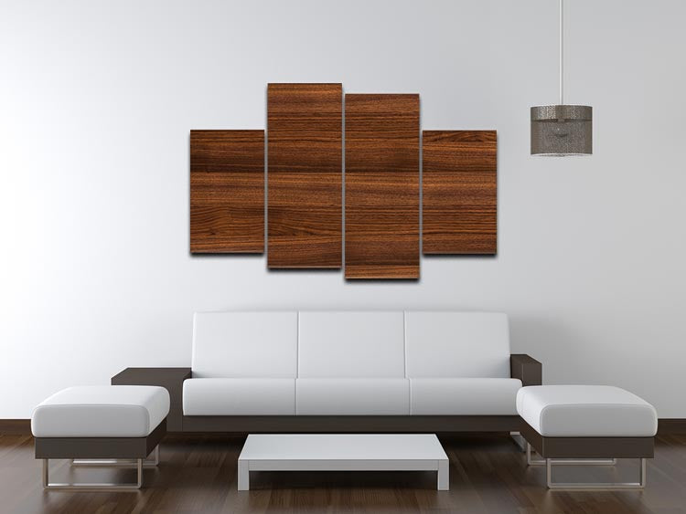 A beautiful 4-split canvas artwork made of walnut wood, showcasing rich grain patterns and a cohesive design when hung together.