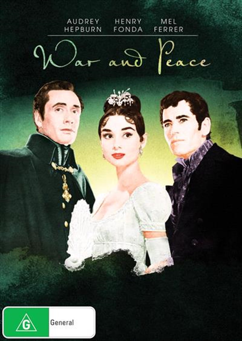 War and Peace DVD cover featuring Napoleon and Russian landscapes, showcasing the epic tale of love and conflict.