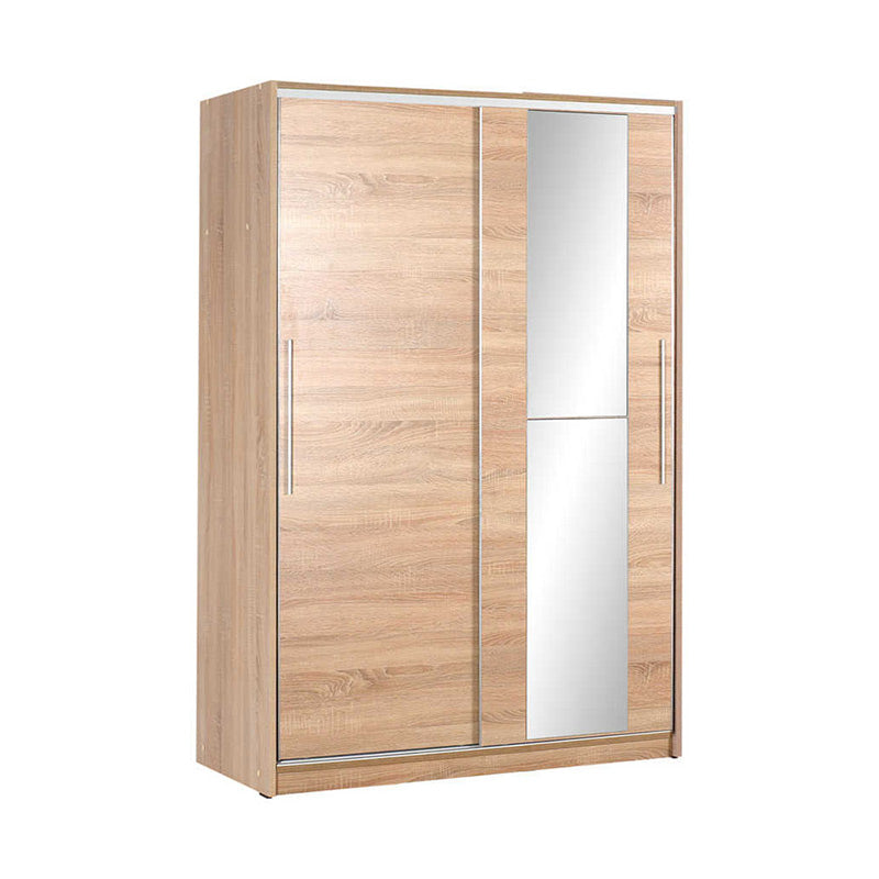 EUGEN Wardrobe with mirror in sonoma finish, featuring sliding doors and spacious interior for organized storage.