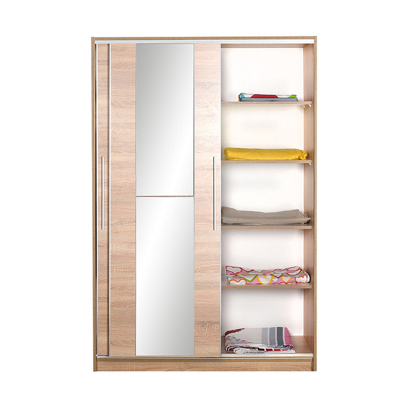 EUGEN Wardrobe with mirror in sonoma finish, featuring sliding doors and spacious interior for organized storage.