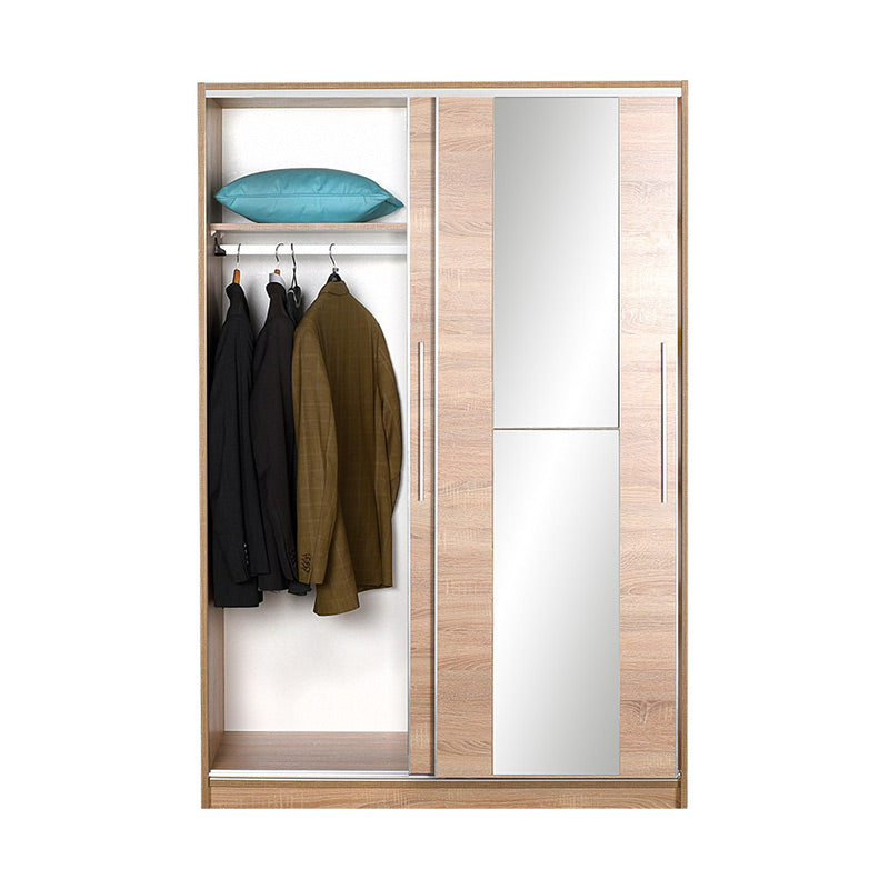 EUGEN Wardrobe with mirror in sonoma finish, featuring sliding doors and spacious interior for organized storage.