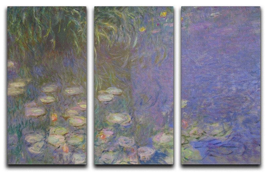 A beautiful split panel canvas print featuring Monet's Water Lillies, showcasing vibrant colors and serene nature scenes across three panels.