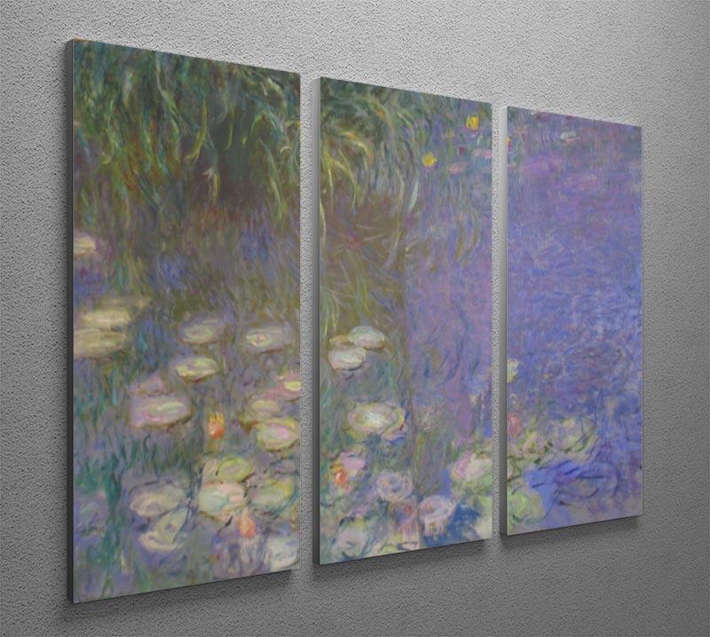 A beautiful split panel canvas print featuring Monet's Water Lillies, showcasing vibrant colors and serene nature scenes across three panels.