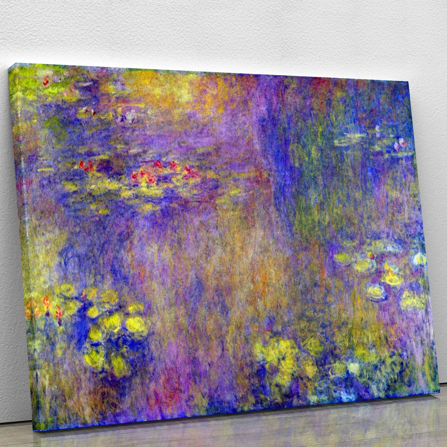 Canvas print of Monet's Water Lilies Yellow Nirvana, showcasing vibrant yellow and green hues with impressionist brushwork.