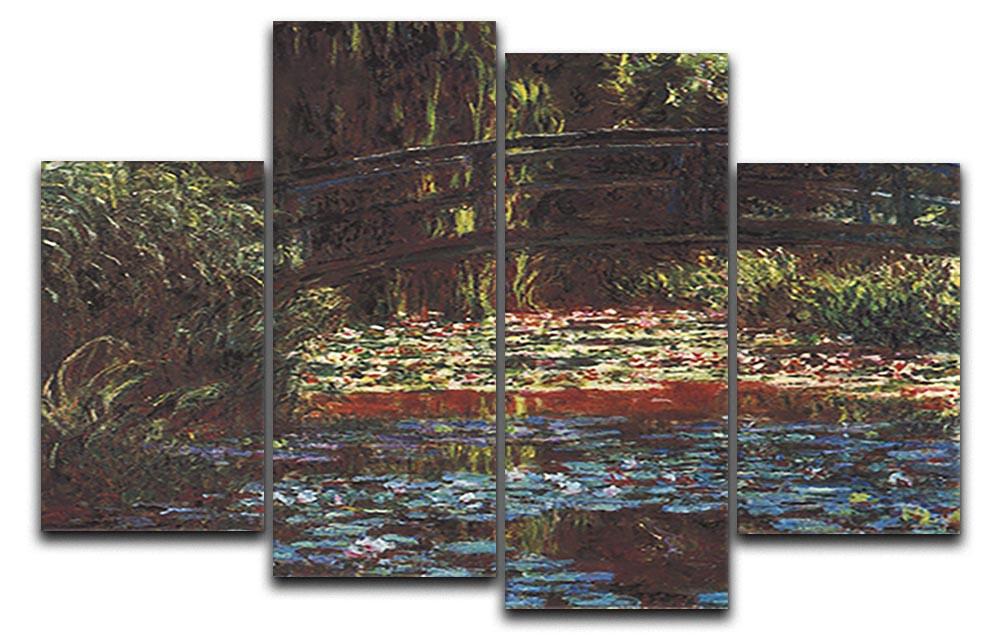 A beautiful 4 split panel canvas artwork featuring Monet's Water Lily Pond, showcasing vibrant colors and serene imagery.