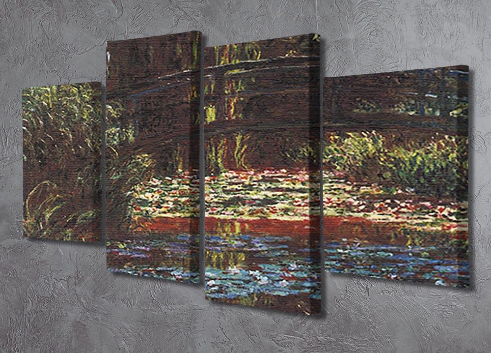 A beautiful 4 split panel canvas artwork featuring Monet's Water Lily Pond, showcasing vibrant colors and serene imagery.