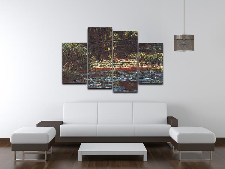 A beautiful 4 split panel canvas artwork featuring Monet's Water Lily Pond, showcasing vibrant colors and serene imagery.
