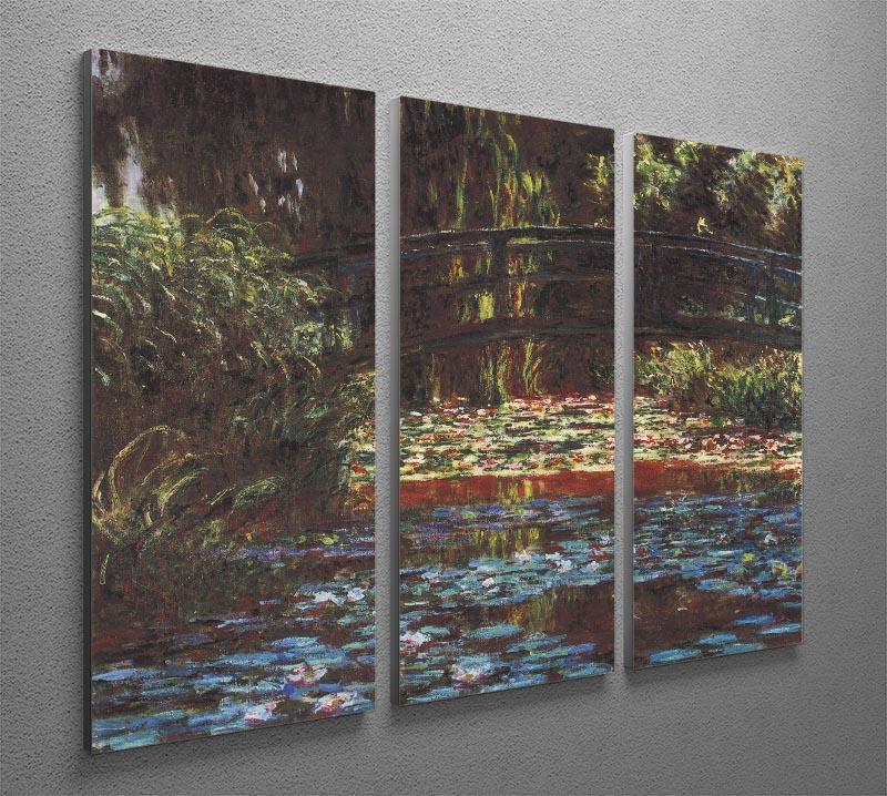 Three-panel canvas print of Monet's Water Lily Pond, showcasing vibrant colors and serene nature scene.