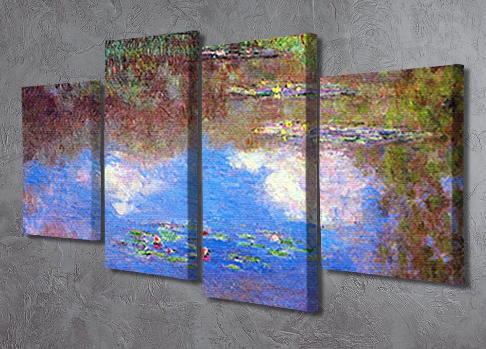 Water Lily Pond 4 Split Panel Canvas by Monet, showcasing vibrant colors and serene water lily imagery across four panels.