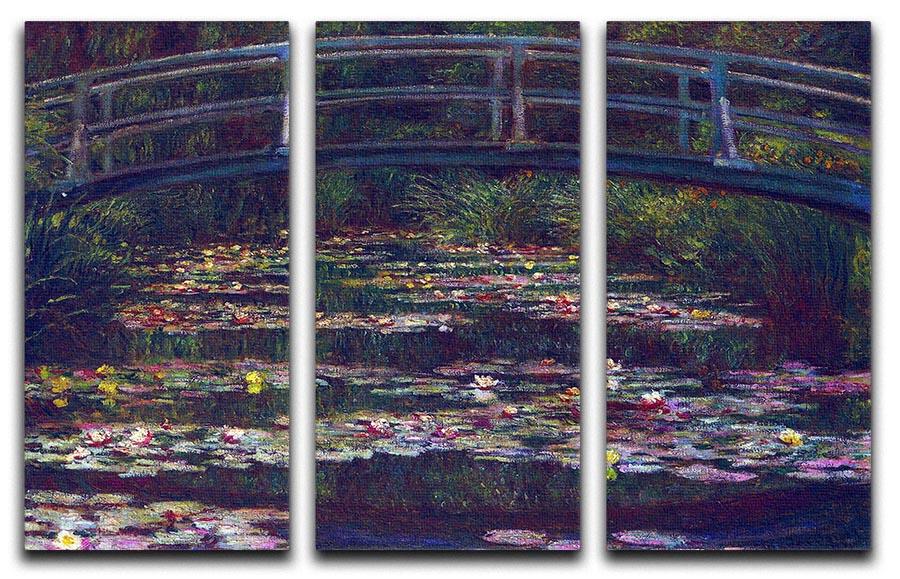 Three-panel canvas print of Monet's Water Lily Pond, showcasing vibrant colors and serene nature scene.