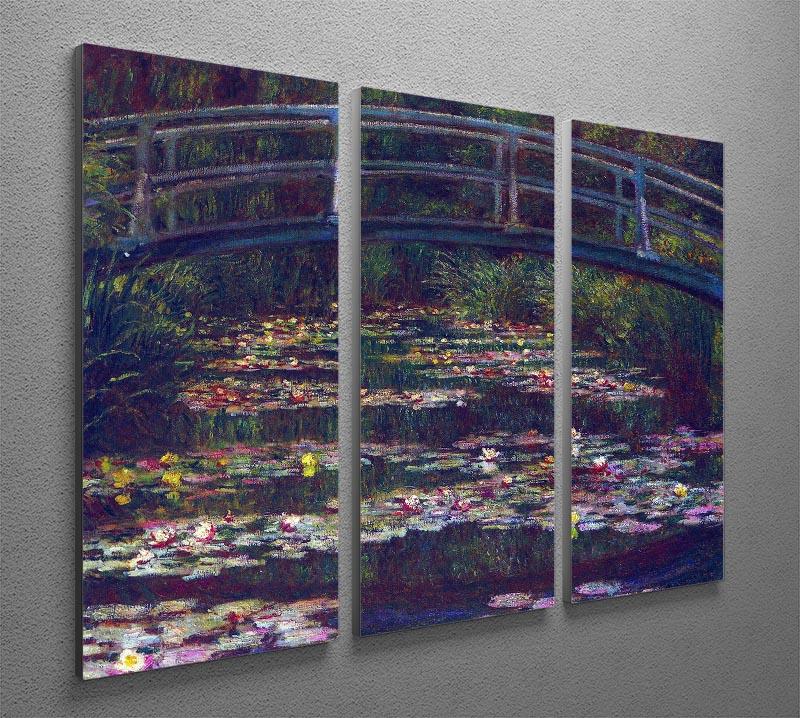 Three-panel canvas print of Monet's Water Lily Pond, showcasing vibrant colors and serene nature scene.