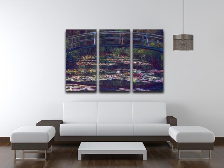 Three-panel canvas print of Monet's Water Lily Pond, showcasing vibrant colors and serene nature scene.