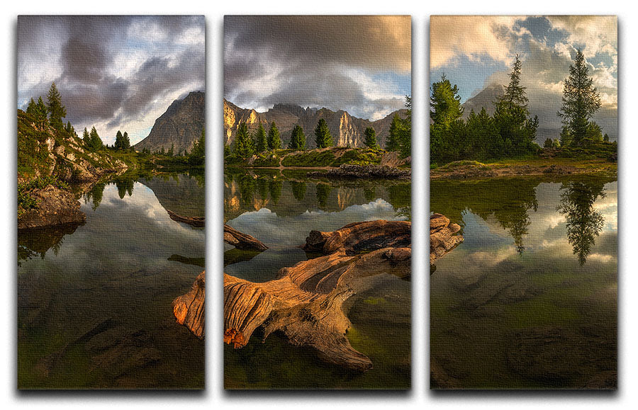 A beautiful 3-panel canvas print featuring a serene water reflection landscape, perfect for home decor.