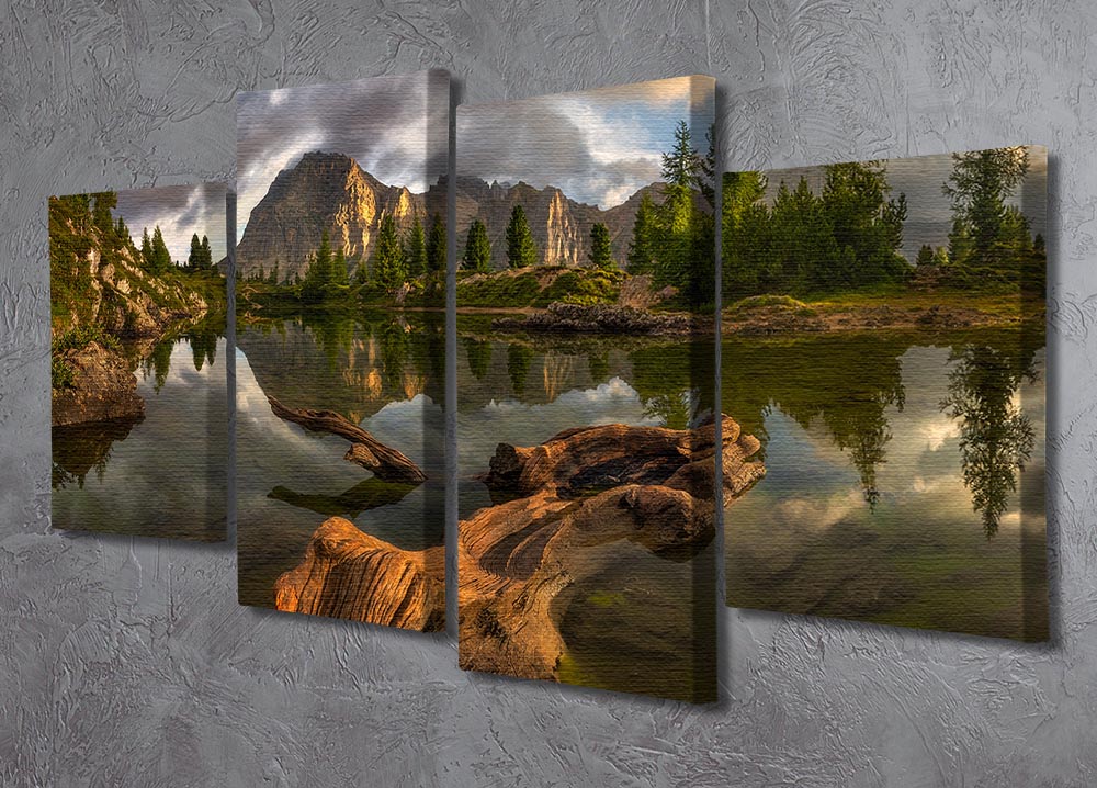 A stunning 4-split canvas artwork depicting a serene water reflection landscape, showcasing vibrant colors and intricate details.
