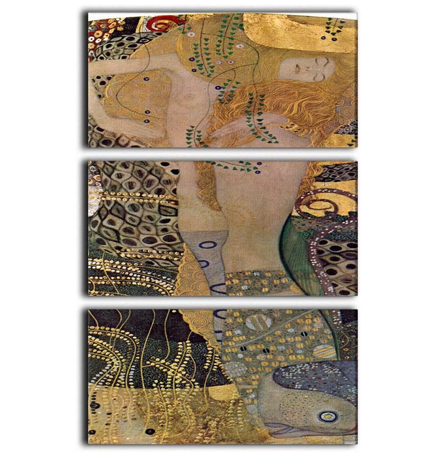 Three-panel canvas print of Water Snakes Friends I by Klimt, showcasing vibrant colors and intricate details.