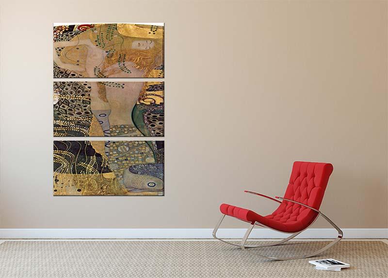 Three-panel canvas print of Water Snakes Friends I by Klimt, showcasing vibrant colors and intricate details.