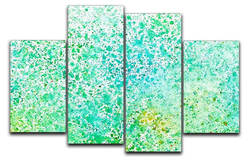 A vibrant watercolor painting divided into four equal panels, showcasing a cohesive and dynamic design suitable for modern decor.