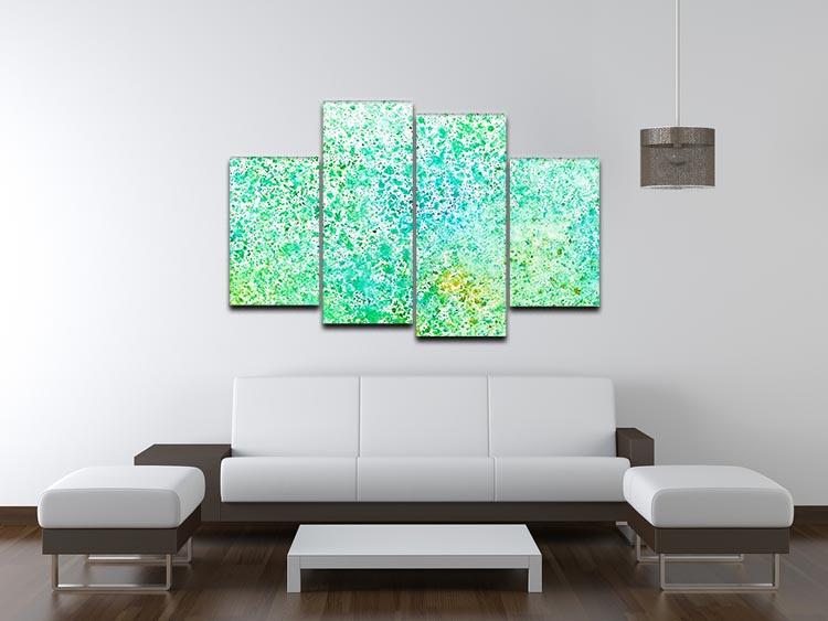 A vibrant watercolor painting divided into four equal panels, showcasing a cohesive and dynamic design suitable for modern decor.