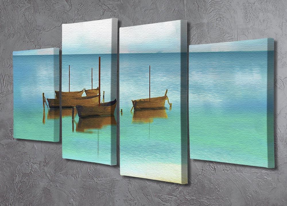 A beautiful watercolour beach scene divided into four panels, showcasing vibrant colors and serene ocean views.