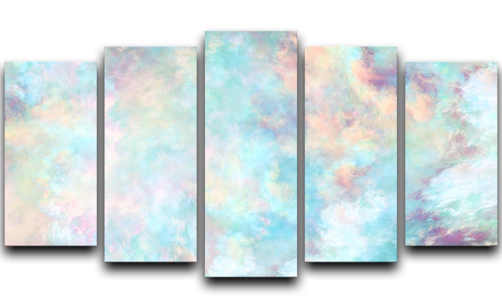 A beautiful 5-split canvas artwork featuring soft watercolour clouds in calming colors, perfect for home decor.