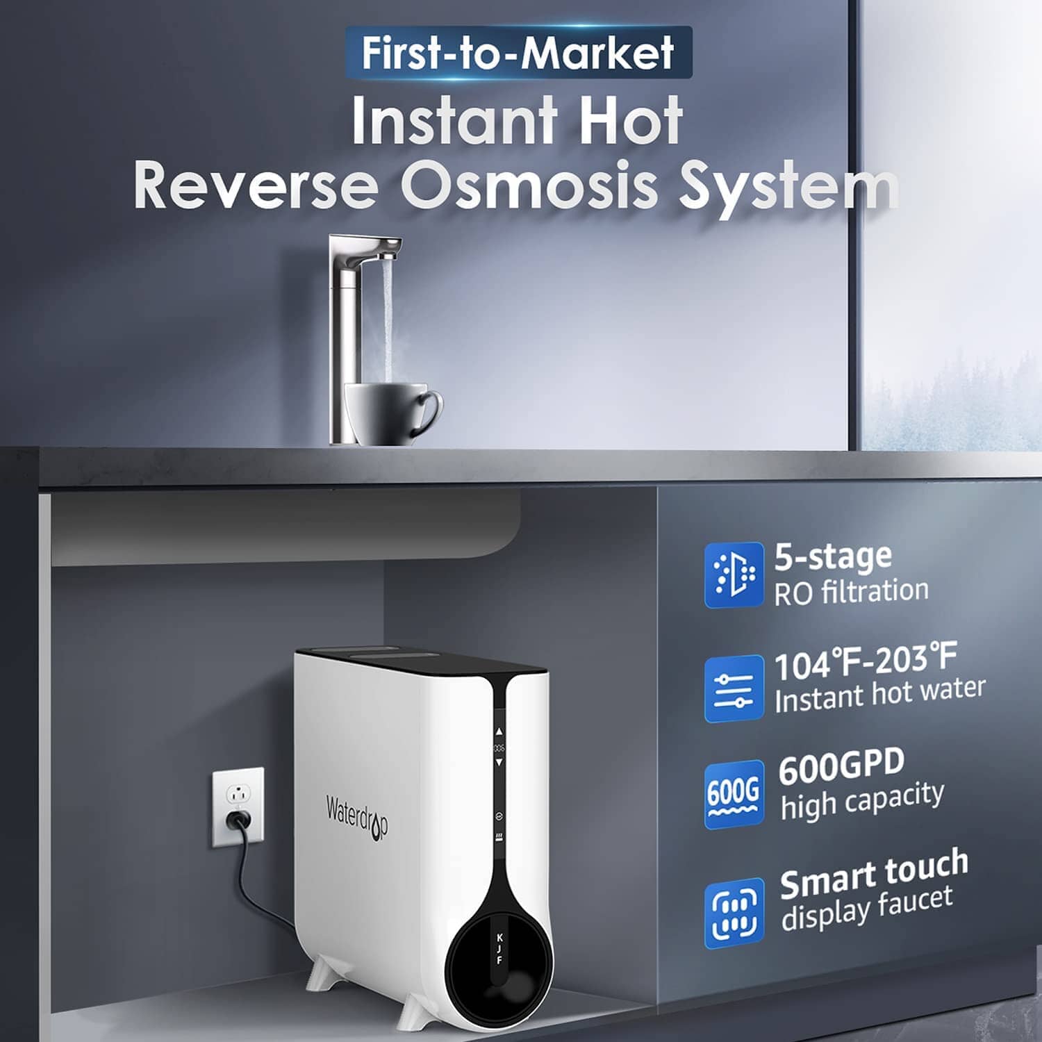 Waterdrop K6 Reverse Osmosis System with smart faucet and advanced filtration technology.