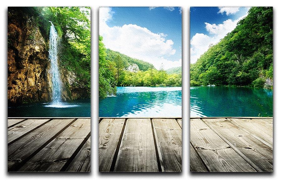 A beautiful 3-panel canvas print depicting a waterfall in a lush Croatian forest, showcasing vibrant colors and intricate details.