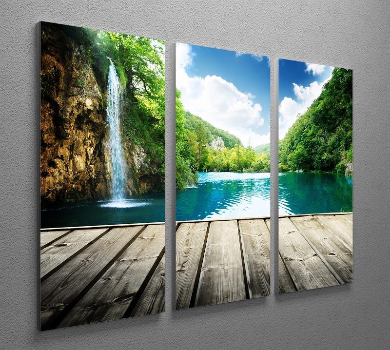 A beautiful 3-panel canvas print depicting a waterfall in a lush Croatian forest, showcasing vibrant colors and intricate details.