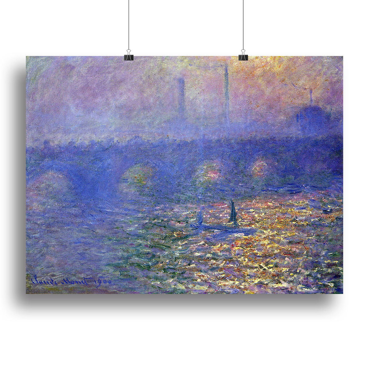 Waterloo Bridge by Monet canvas print showcasing vibrant colors and impressionistic style, perfect for home decor.