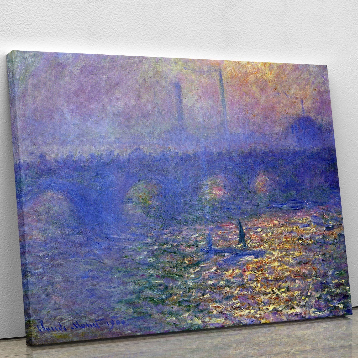 Waterloo Bridge by Monet canvas print showcasing vibrant colors and impressionistic style, perfect for home decor.