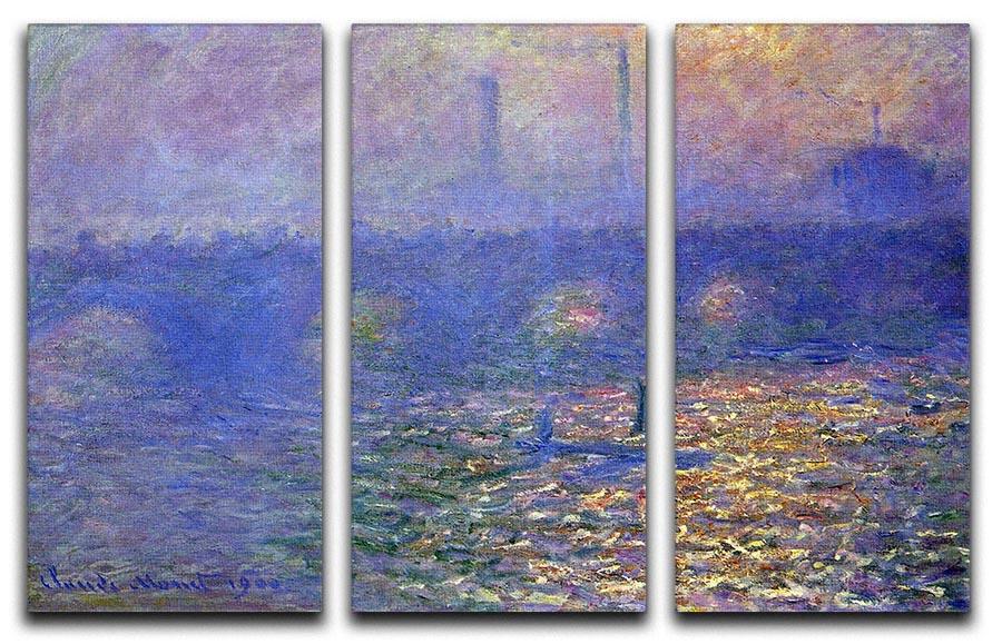 Waterloo Bridge by Monet split panel canvas print featuring three panels of vibrant colors and intricate details, perfect for home decor.