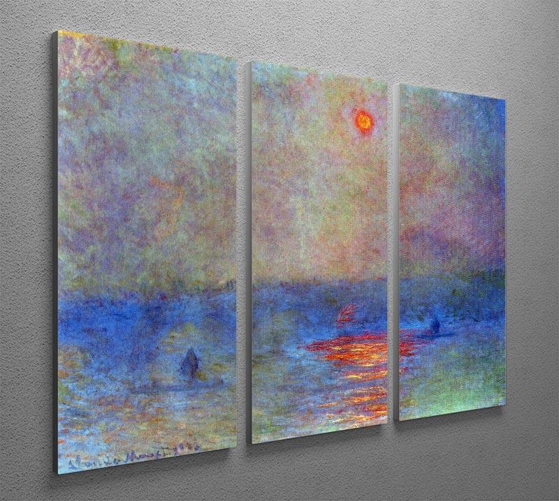 Three-panel canvas print of Monet's Waterloo Bridge in fog, showcasing soft colors and impressionist style.