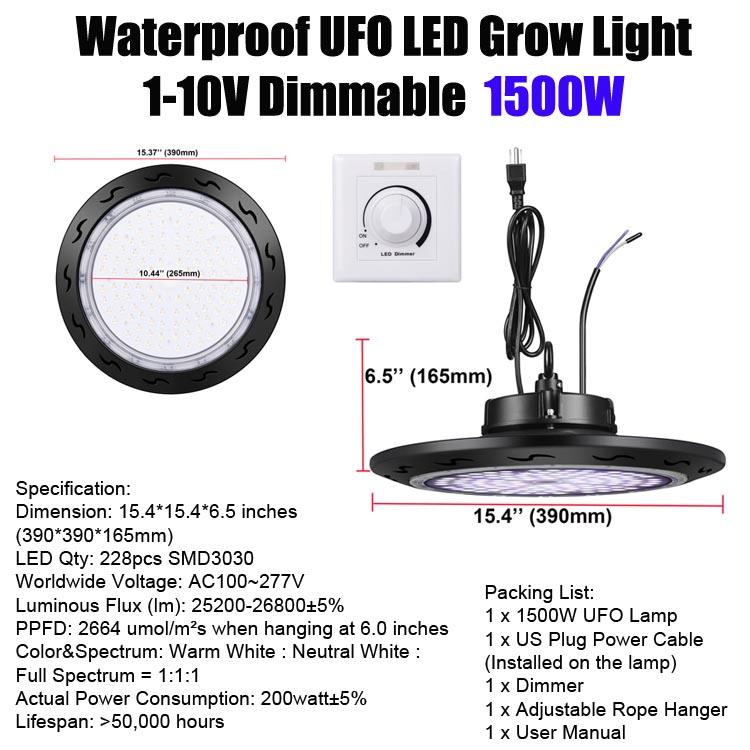 Waterproof UFO LED Grow Light 1000W with full spectrum and dimmable features, ideal for indoor and outdoor plant growth.