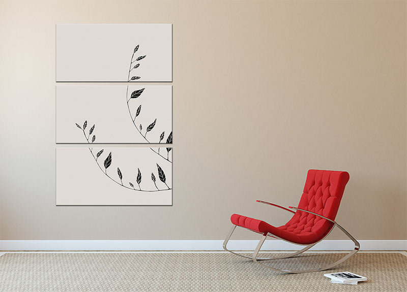 Wavy Branches 3 Split Panel Canvas Print showcasing elegant design with three panels featuring intricate branch patterns.