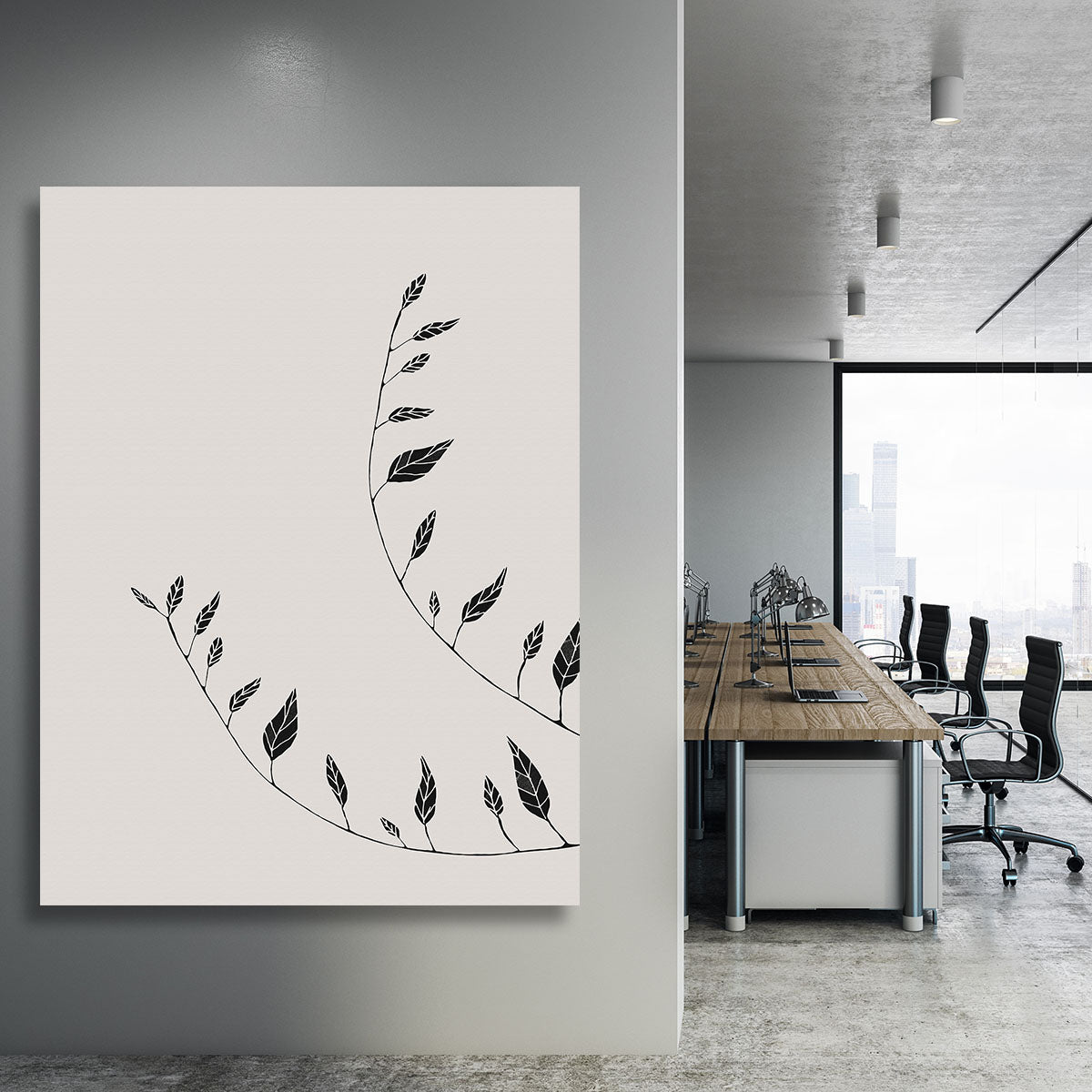 Wavy Branches Canvas Print showcasing elegant, flowing branches on a textured background, perfect for modern home decor.