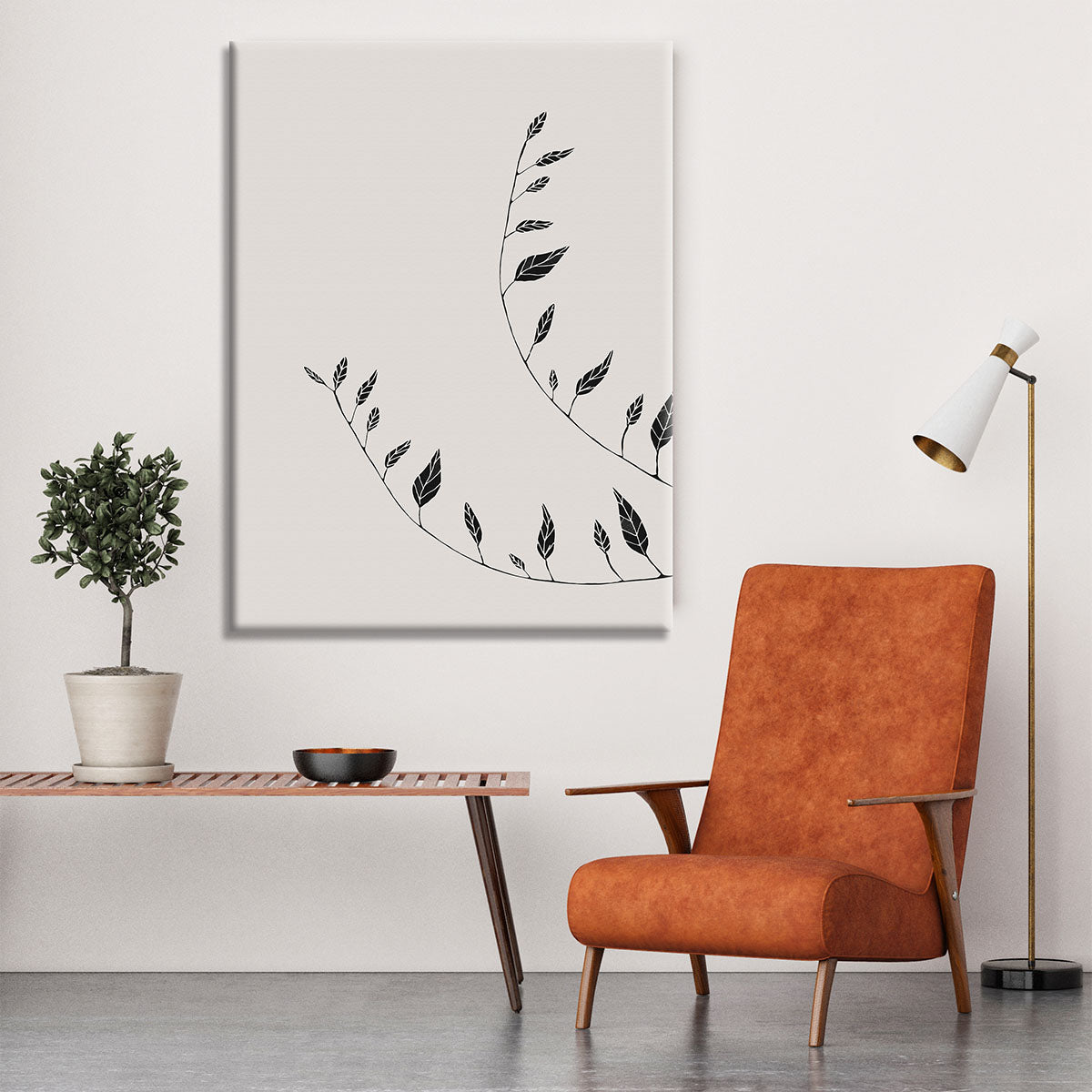 Wavy Branches Canvas Print showcasing elegant, flowing branches on a textured background, perfect for modern home decor.