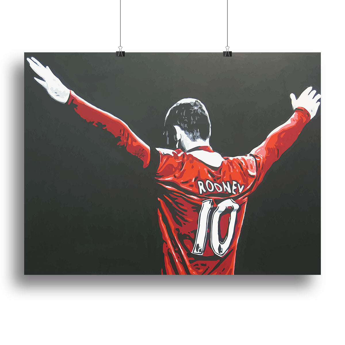 Wayne Rooney canvas print featuring a dynamic action shot of the football star, perfect for home or office decor.