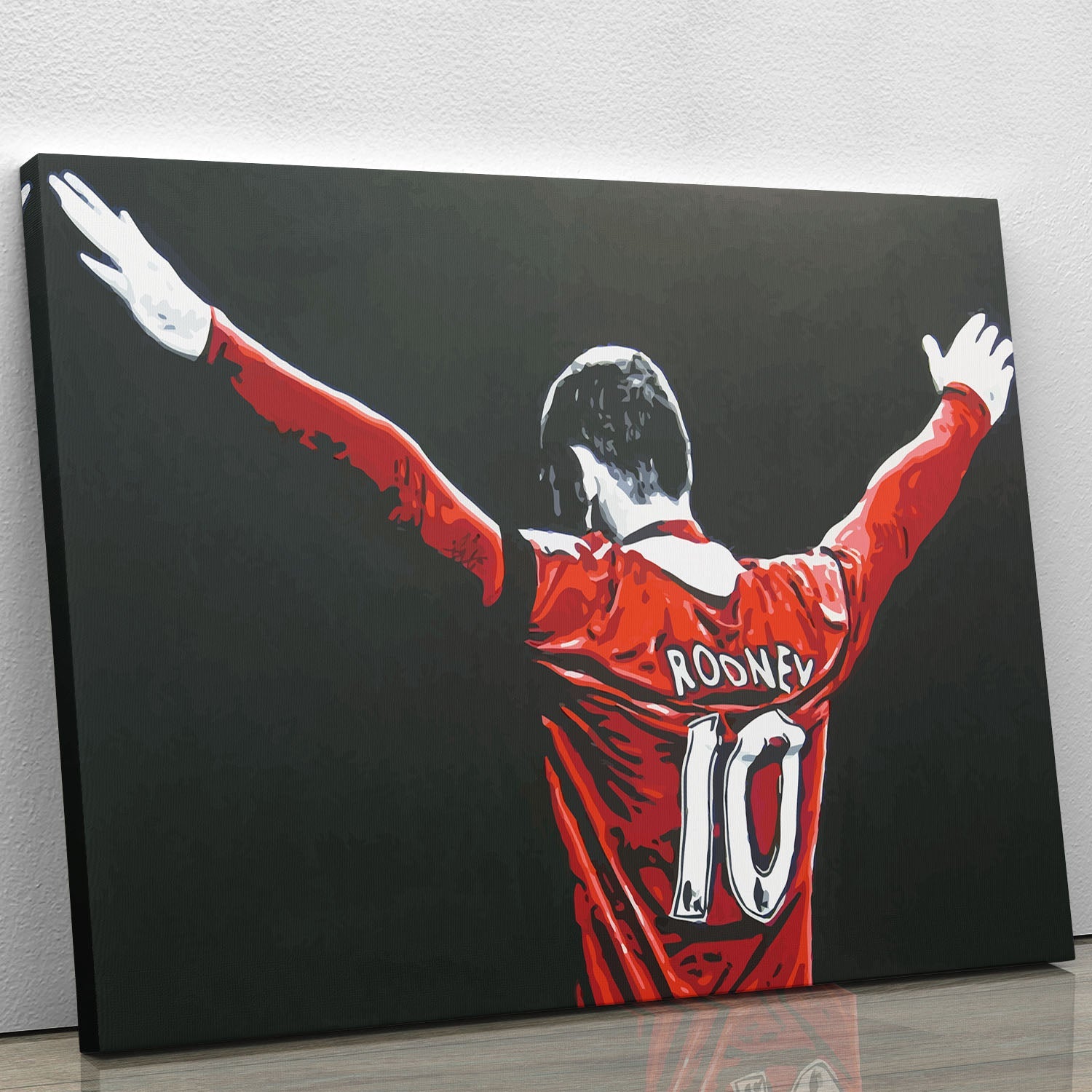 Wayne Rooney canvas print featuring a dynamic action shot of the football star, perfect for home or office decor.