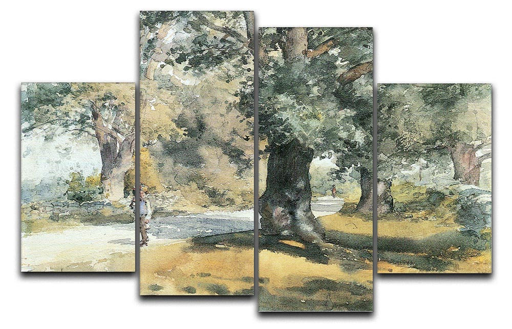 A beautiful 4-split canvas artwork depicting the Wayside Inn Mass, showcasing serene landscapes and charming architecture across four panels.