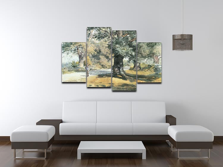 A beautiful 4-split canvas artwork depicting the Wayside Inn Mass, showcasing serene landscapes and charming architecture across four panels.