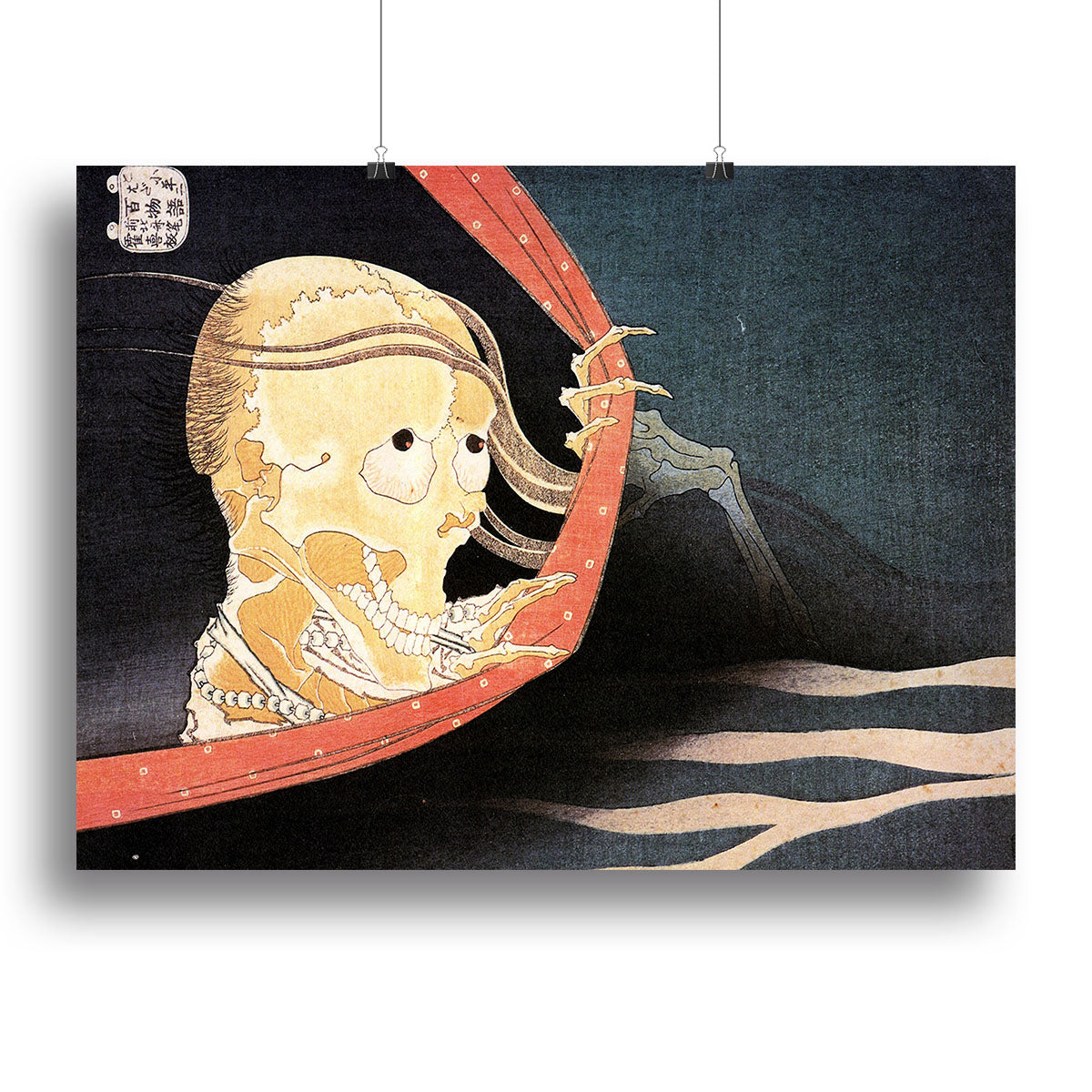 A detailed canvas print of the Weird Skeleton by Hokusai, showcasing intricate designs and vibrant colors, perfect for modern decor.