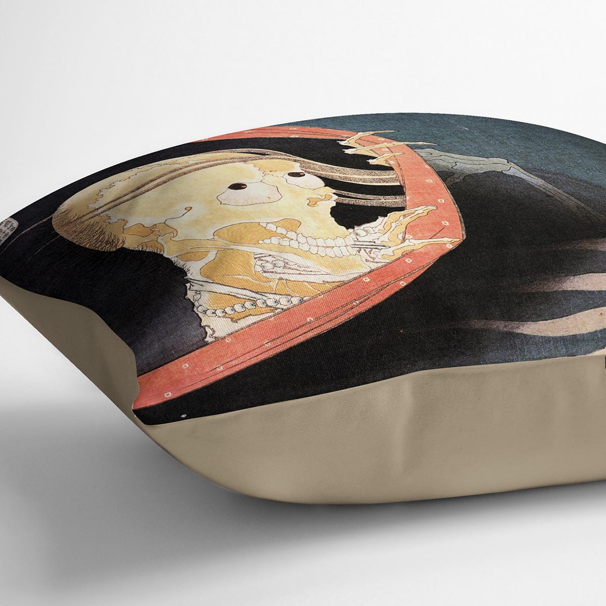 Weird Skeleton by Hokusai Cushion featuring vibrant abstract design on luxurious vegan faux suede.