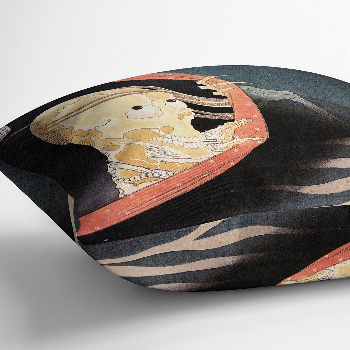 Weird Skeleton by Hokusai Cushion featuring vibrant abstract design on luxurious vegan faux suede.