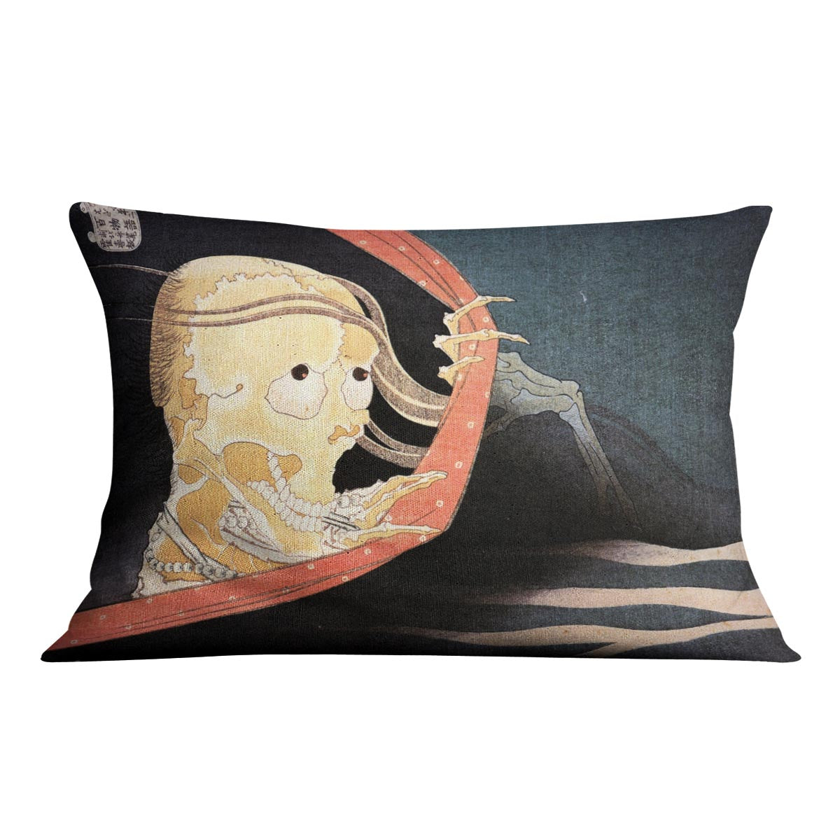 Weird Skeleton by Hokusai Cushion featuring vibrant abstract design on luxurious vegan faux suede.