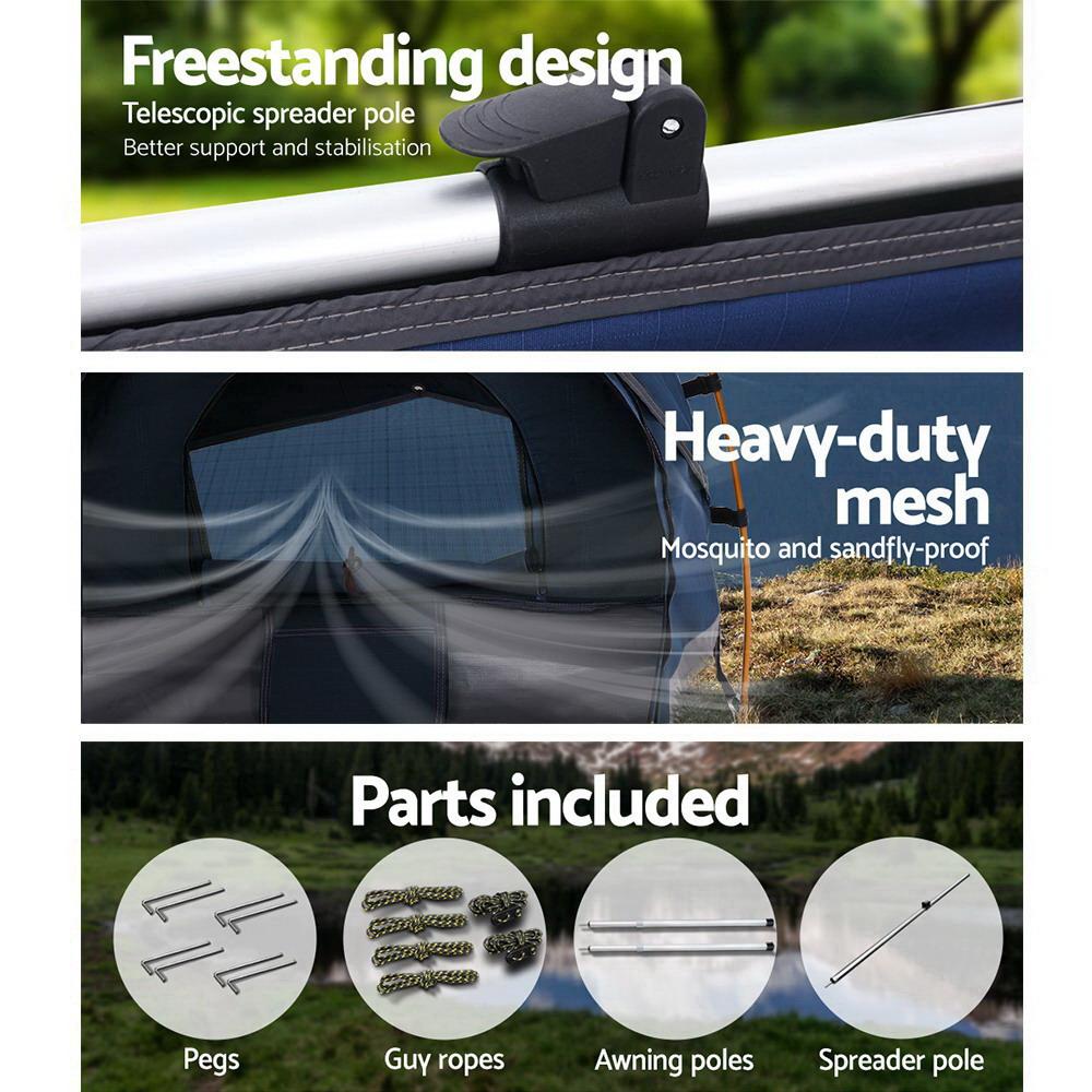 Weisshorn Double Swag Camping Swag featuring a durable canvas cover, spacious design, and insect-proof mesh panels, ideal for outdoor adventures.