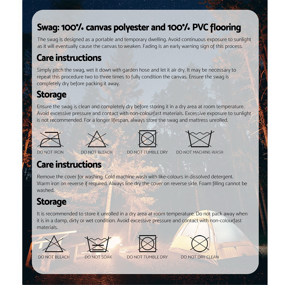 Weisshorn Double Swag Camping Swags Deluxe Canvas Tent in Dark Grey, showcasing its durable ripstop canvas and spacious design.