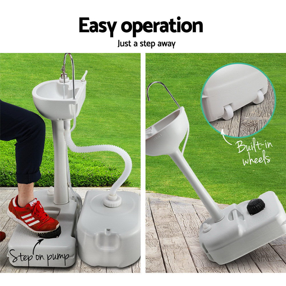 Weisshorn Portable Camping Wash Basin with hands-free faucet and soap holder, ideal for outdoor hygiene.