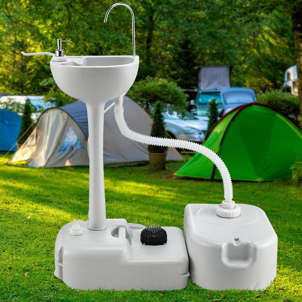 Weisshorn Portable Camping Wash Basin with hands-free faucet and soap holder, ideal for outdoor hygiene.