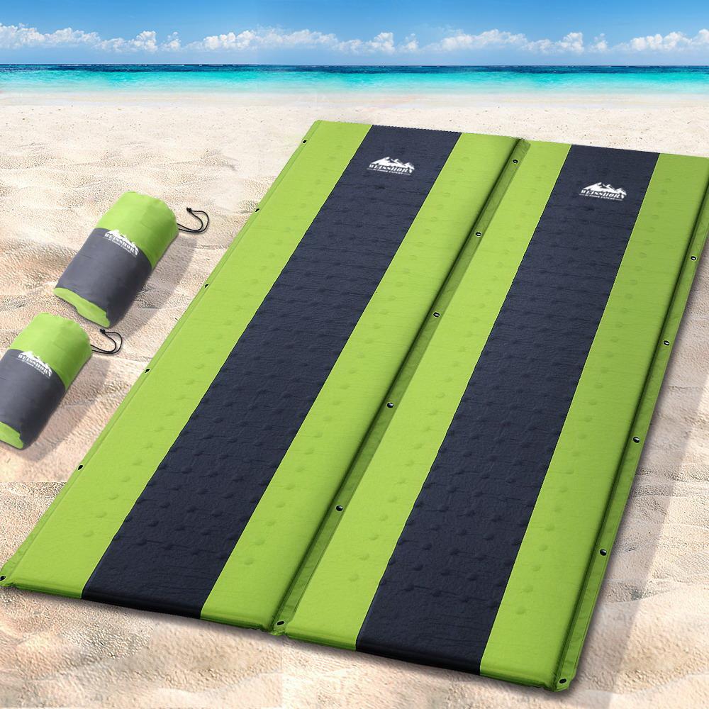 Weisshorn Self Inflating Mattress in green color, showcasing its smooth surface and compact design, ideal for camping.