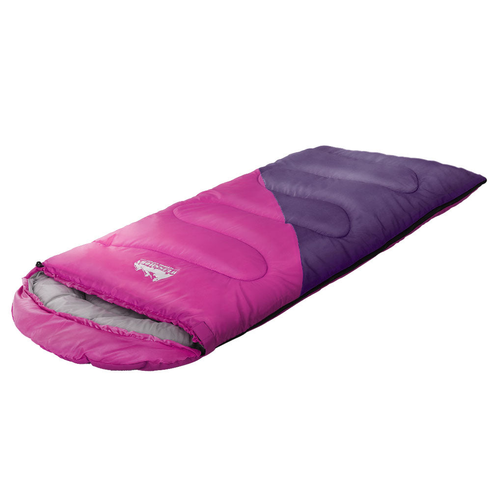 Weisshorn Sleeping Bag for kids in pink, designed for camping and hiking, featuring a soft lining and adjustable strap.